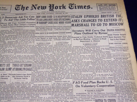 1947 JANUARY 25 NEW YORK TIMES - STALIN UPHOLDS BRITISH TIE - NT 2761