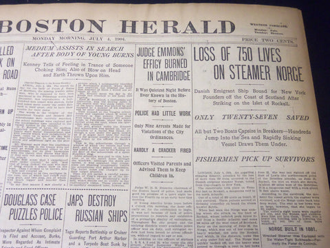 1904 JULY 4 THE BOSTON HERALD - 750 LIVES LOST ON STEAMER NORGE - BH 45