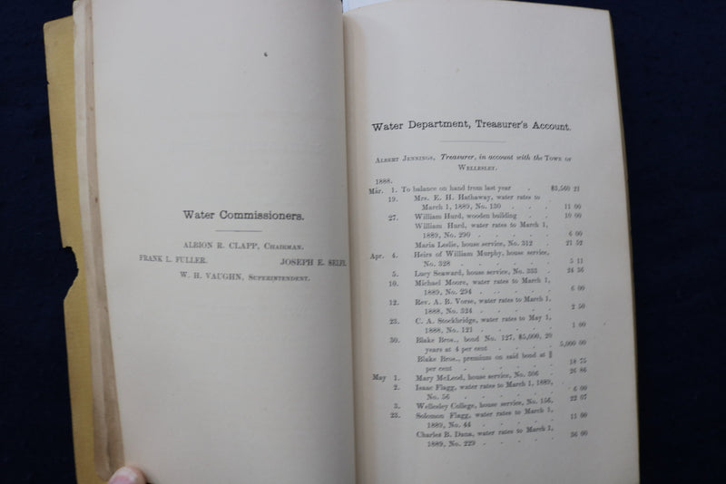 1888 WELLESLEY TOWN OFFICERS ANNUAL REPORT SOFTCOVER BOOK - K 906