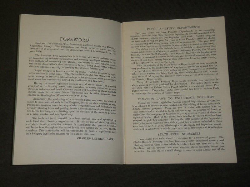 1926 FORESTRY LEGISLATURE SURVEY BOOK - AMERICAN TREE ASSOCIATION- J 3546