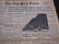 1944 OCTOBER 3 NEW YORK TIMES - AMERICANS SMASH AHEAD ABOVE AACHEN - NT 4337