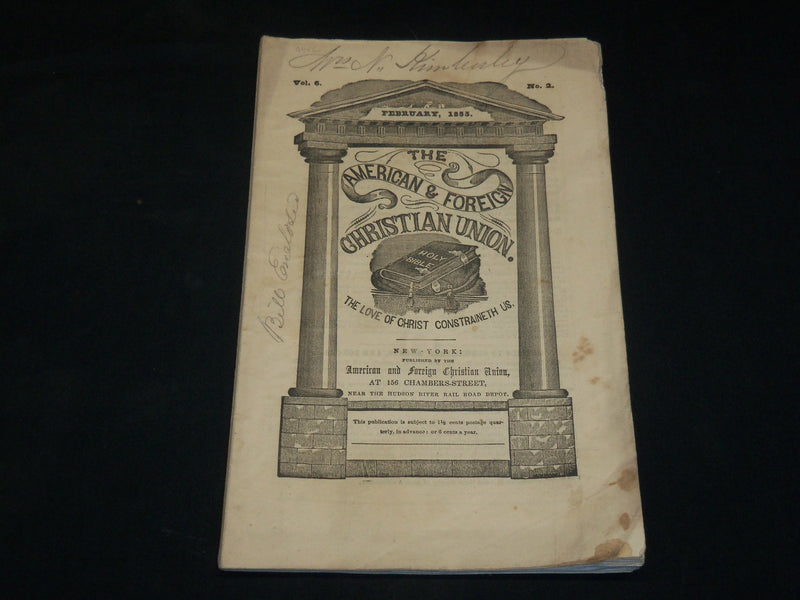 1855 FEBRUARY THE AMERICAN & FOREIGN CHRISTIAN UNION MAGAZINE - J 6067