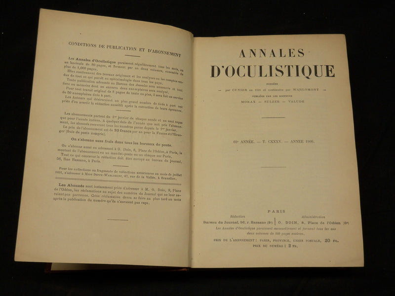 1906-1922 ANNALES D'OCULISTIQUE FRENCH VOLUMES LOT OF 8 - NICE PLATES - KD 21E