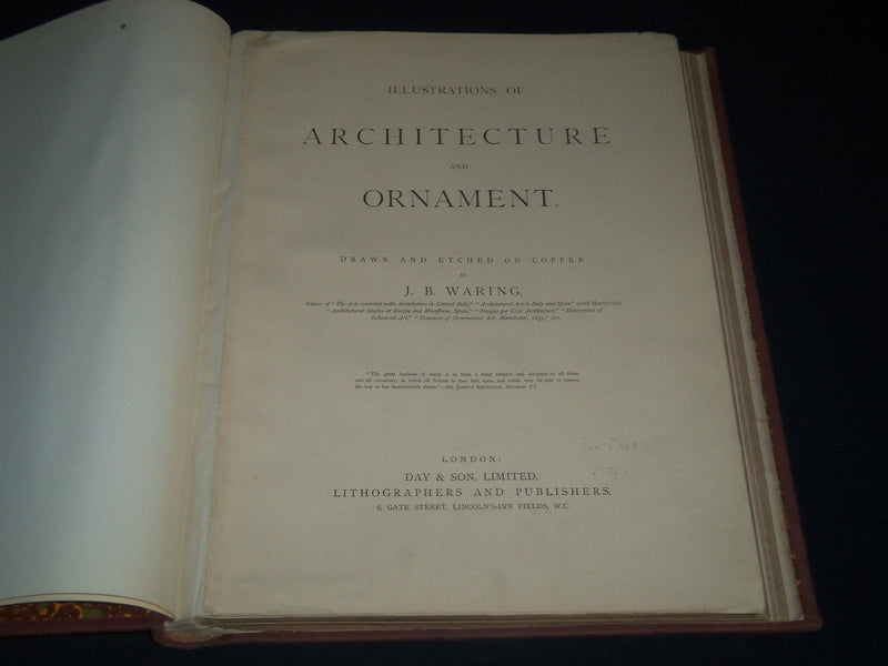 1871 ILLUSTRATIONS OF ARCHITECTURE AND ORNAMENT VOLUME BY J. W. WARING - Z 16