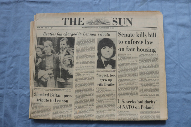 1980 DECEMBER 10 THE SUN NEWSPAPER-BALTIMORE, MD- JOHN LENNON MURDERED - NP 9215