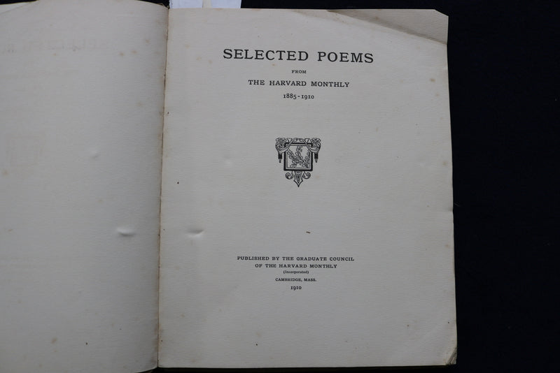 1910 SELECTED POEMS FROM THE HARVARD MONTHLY 1885-1910 SOFTCOVER BOOK - K 496