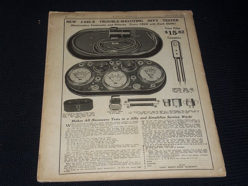 1930 FEBRUARY 22 RADIO WORLD MAGAZINE NICE ELECTRONICS COVERS & ADS - E 2827