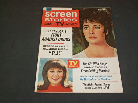 1968 APRIL SCREEN STORIES MAGAZINE - LIZ TAYLOR AND MARLO THOMAS - SP 8205