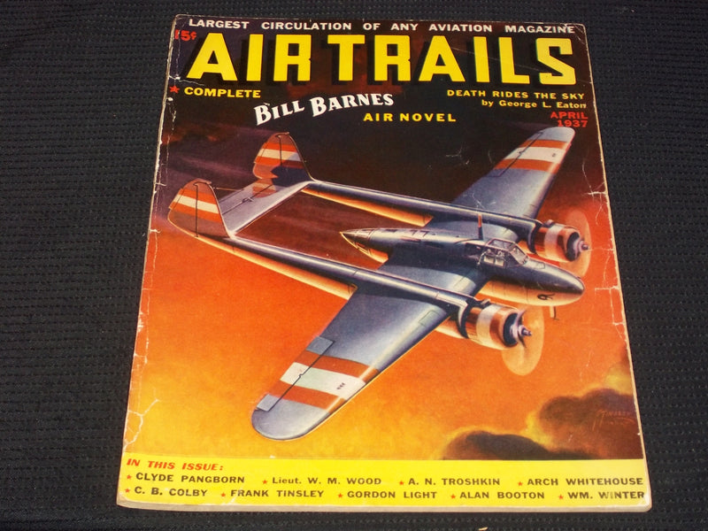 1937 APRIL AIR TRAILS MAGAZINE - DEATH RIDES THE SKY COVER - E 7066