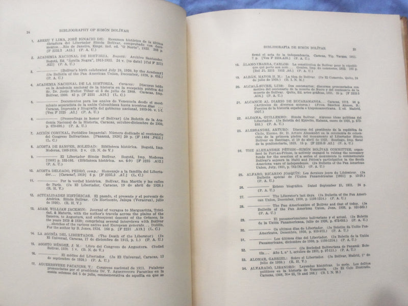 1933 BIBLIOGRAPHY OF LIBERATOR SIMON BOLIVAR HARDCOVER BOOK ENG/SP - KD 9358