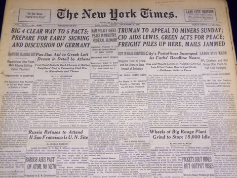 1946 DECEMBER 6 NEW YORK TIMES - CIO AIDS LEWIS, FREIGHT PILES UP - NT 2966