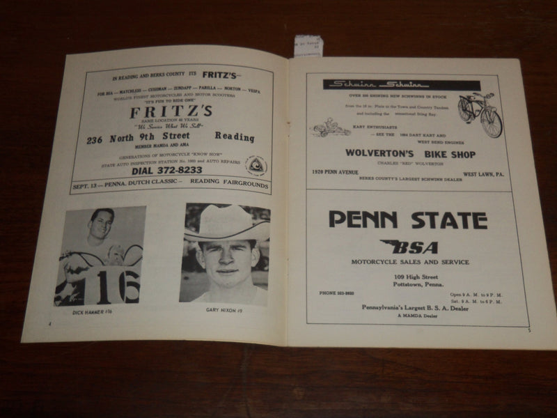 1964 MOTOR CYCLE RACES HOLIDAY CLASSIC PROGRAM - READING FAIRGROUNDS - K 1110