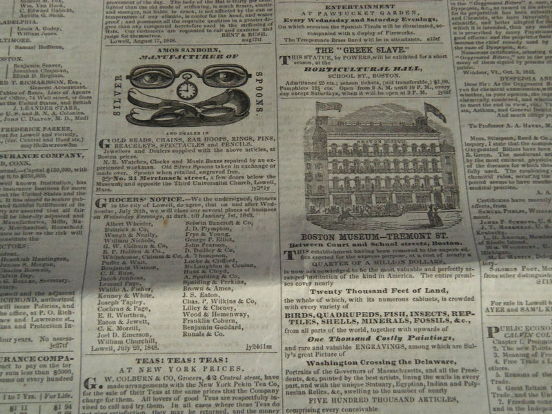 1849 LOWELL DAILY JOURNAL & COURIER NEWSPAPER LOT OF 7 - MASSACHUSESTTS- NP 614D