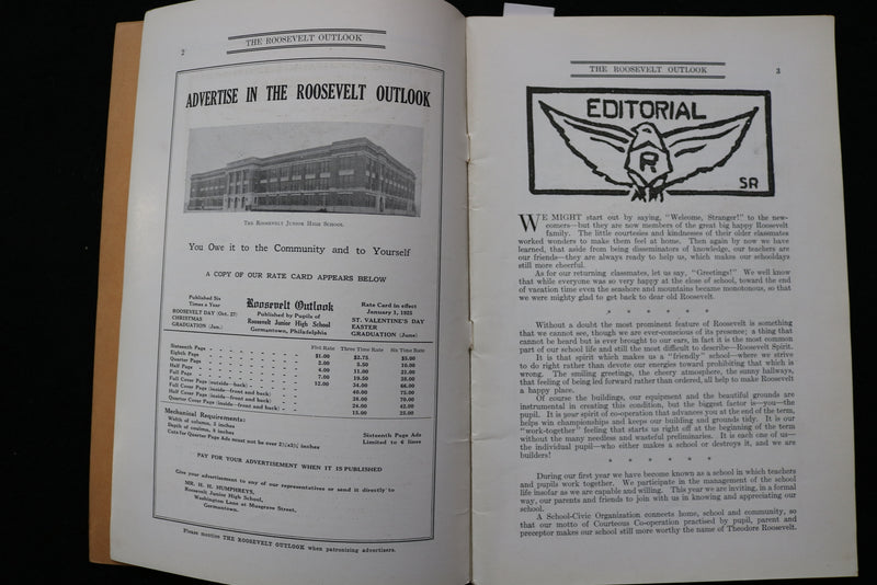 1925-1926 ROOSEVELT JUNIOR HS OUTLOOK MAGAZINE- GERMANTOWN, PA- LOT OF 7- K 2443