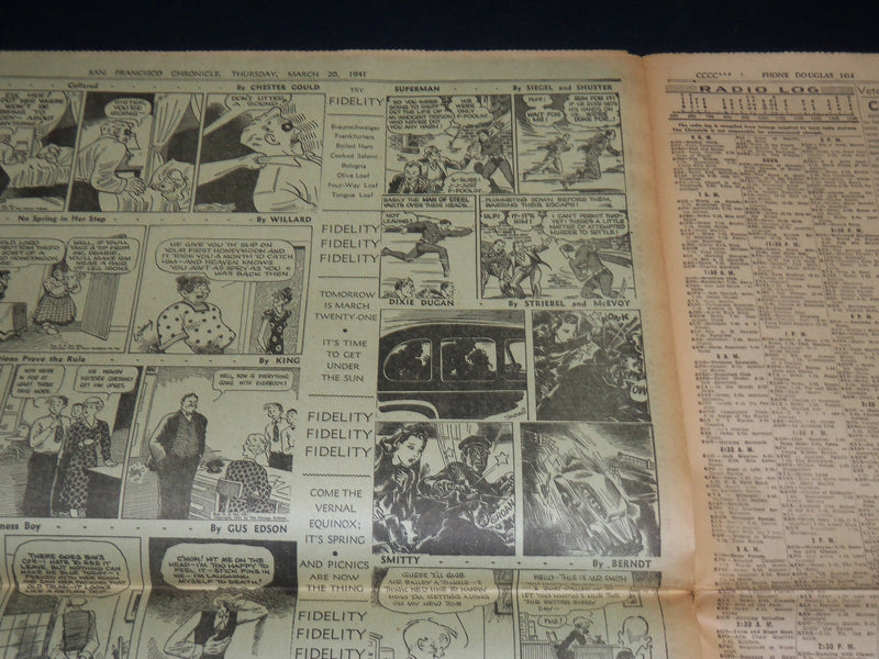 1941 MARCH 20 SAN FRANCISCO CHRONICLE - MASS LONDON RAID - SUPERMAN - NP 3631