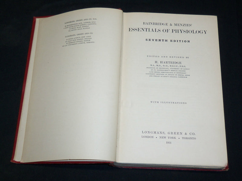 1931 ESSENTIALS OF PHYSIOLOGY BOOK BY BAINBRIDGE & MENZIES - 5TH EDN - KD 2761Y
