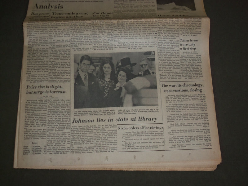 1973 JANUARY 24 THE BALTIMORE SUN - VIETNAM WAR SETTLED - CEASE FIRE - NP 2950