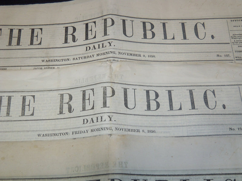 1850 THE REPUBLIC DAILY NEWSPAPER LOT OF 4 ISSUES - WASHINGTON - NP 3297L