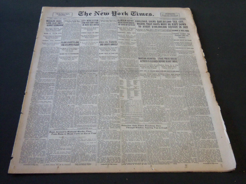 1926 FEBRUARY 27 NEW YORK TIMES - MUSSOLINI URGES LATIN-SLAV UNITY - NT 5584
