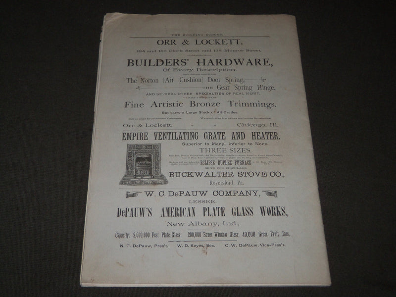 1889 NOVEMBER 20 THE BUILDING BUDGET MAGAZINE - EXTRA EDITION - J 2750