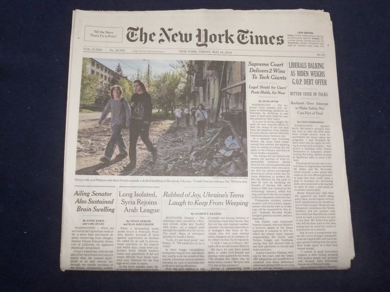 2023 MAY 19 NEW YORK TIMES - LIBERALS BALKING AS BIDEN WEIGHS G.O.P. DEBT OFFER