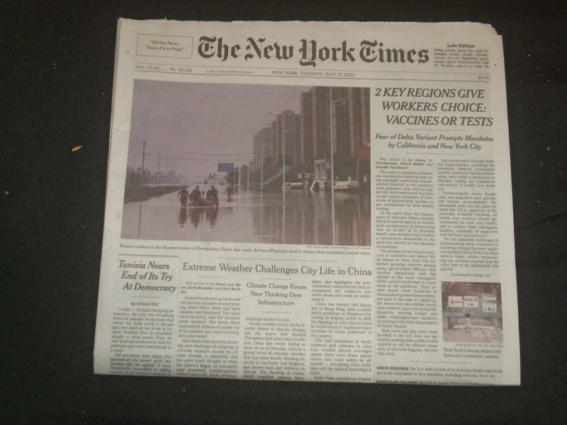 2021 JULY 27 NEW YORK TIMES - 2 KEY REGIONS GIVE WORKERS CHOICE: VACCINE OR TEST