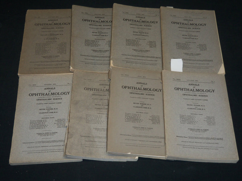 1911-1914 ANNALS OF OPHTHALMOLOGY MAGAZINE LOT OF 8 ISSUES - WR 106M