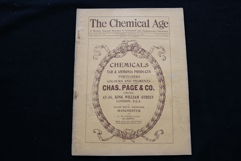 1922 AUGUST 19 THE CHEMICAL AGE MAGAZINE - CHAS. PAGE & CO. COVER - SP 4924H