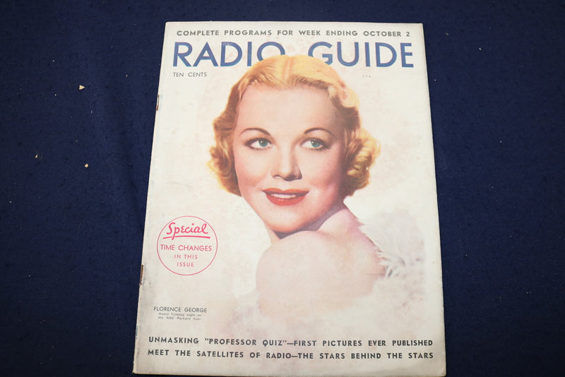 1937 OCTOBER 2 RADIO GUIDE MAGAZINE - FLORENCE GEORGE COVER - E 9205