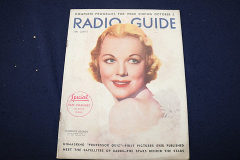 1937 OCTOBER 2 RADIO GUIDE MAGAZINE - FLORENCE GEORGE COVER - E 9205