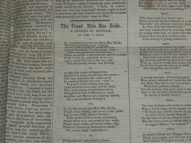1848 SEPTEMBER 2 MASSACHUSETTS PLOUGHMAN NEWSPAPER - JOHN G. SAXE - NP 5154