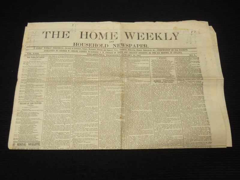 1865 JANUARY 18 THE HOME WEEKLY NEWSPAPER - CIVIL WAR COVERAGE - NP 8992