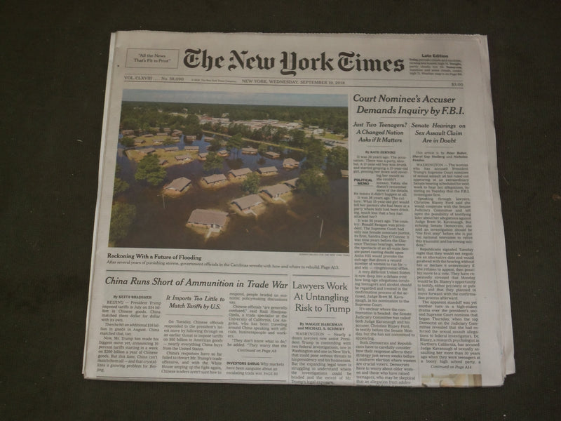 2018 SEPTEMBER 19 NEW YORK TIMES - CHRISTINE BLASEY FORD DEMANDS FBI INQUIRY