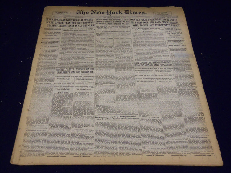 1932 DECEMBER 9 NEW YORK TIMES - SEABURY INQUIRY ENDS IN CLASH - NT 4104