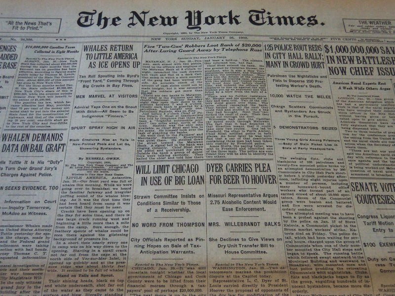 1930 JANUARY 26 NEW YORK TIMES - DYER CARRIES PLEA FOR BEER TO HOOVER - NT 5639