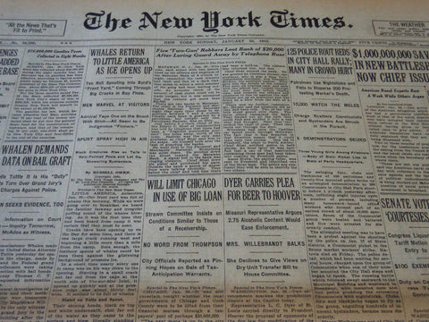 1930 JANUARY 26 NEW YORK TIMES - DYER CARRIES PLEA FOR BEER TO HOOVER - NT 5639