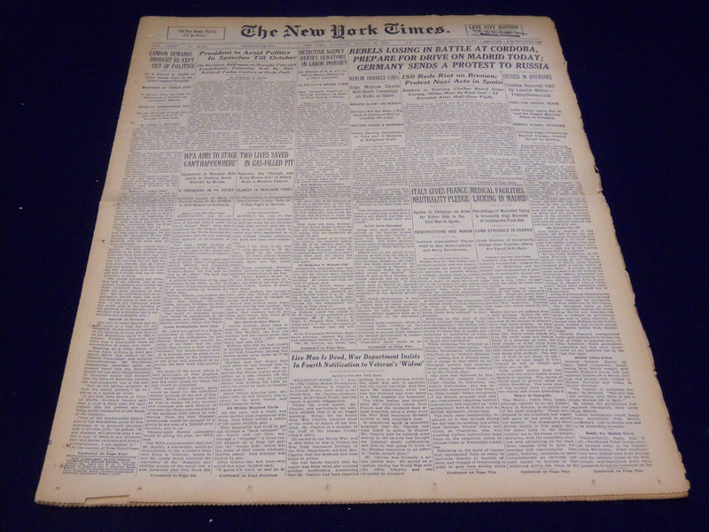 1936 AUGUST 22 NEW YORK TIMES - REBELS LOSING IN BATTLE AT CORDOBA - NT 2070