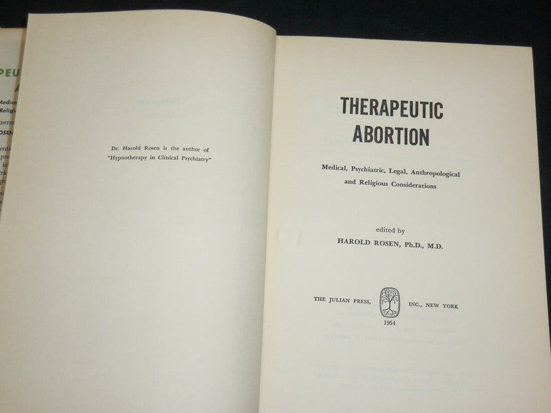 1954 THERAPEUTIC ABORTION BOOK EDITED BY HAROLD ROSEN M. D. - KD 2765L