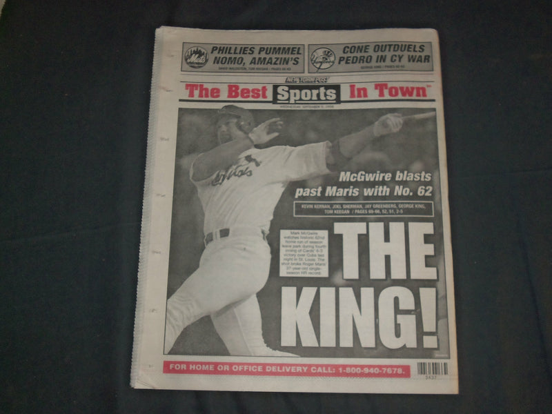 1998 SEPTEMBER 9 NEW YORK POST NEWSPAPER - MARK MCGWIRE HITS HR 62 - NP 4128