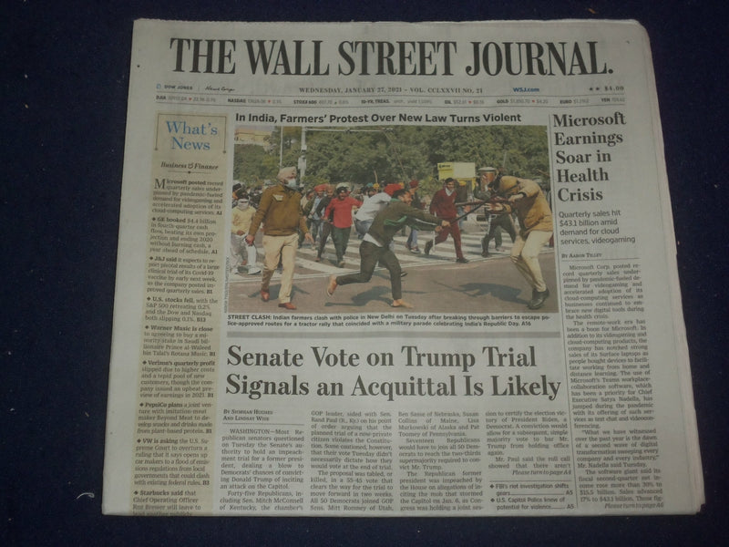 2021 JANUARY 27 THE WALL STREET JOURNAL-SENATE VOTE TRUMP TRIAL ACQUITTAL LIKELY