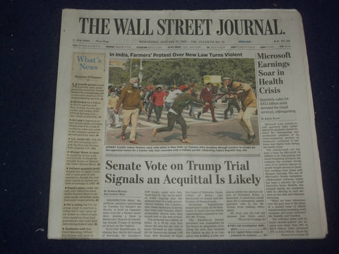 2021 JANUARY 27 THE WALL STREET JOURNAL-SENATE VOTE TRUMP TRIAL ACQUITTAL LIKELY