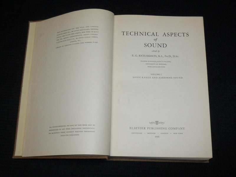 1953 TECHNICAL ASPECTS OF SOUND HARDCOVER BOOK - RICHARDSON - KD 7363