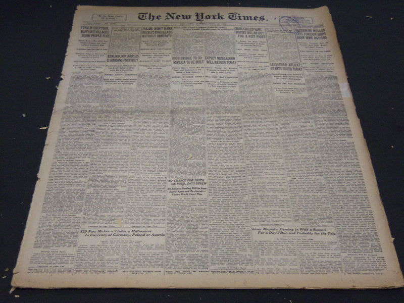 1924 JUNE 19 NEW YORK TIMES - ETNA IN ERUPTION, BLOTS OUT VILLAGES - NT 5123