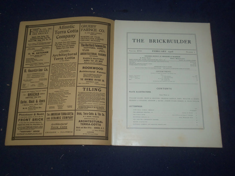 1908 FEBRUARY THE BRICKBUILDER MAGAZINE - AN ARCHITECTURAL MONTHLY - ST 258B