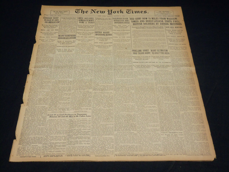 1920 AUGUST 2 NEW YORK TIMES - RED ARMY 75 MILES FROM WARSAW - NT 8547