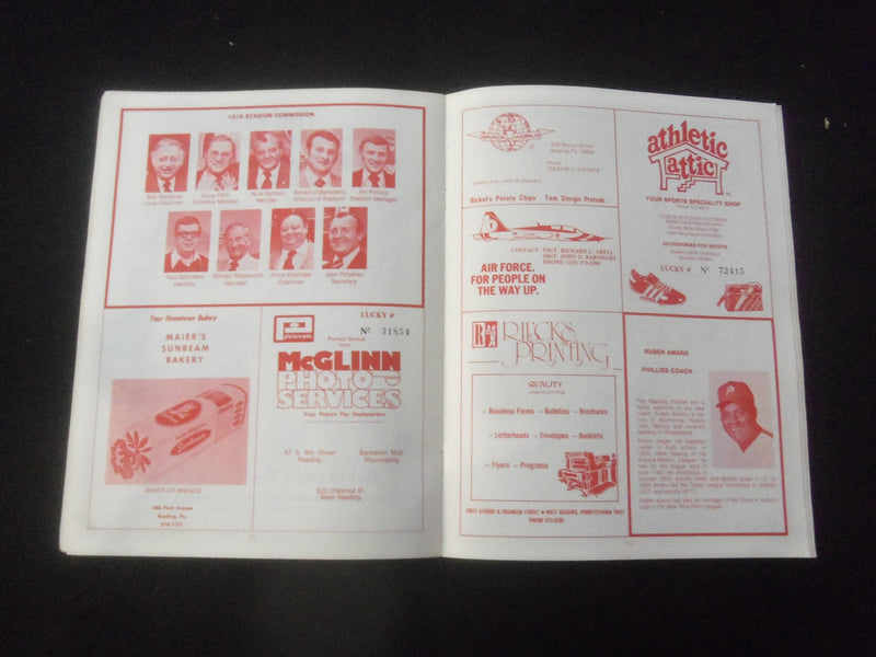 1978 READING PHILLIES SOUVENIR PROGRAM - WEST HAVEN VS. PHILLIES - B 431A