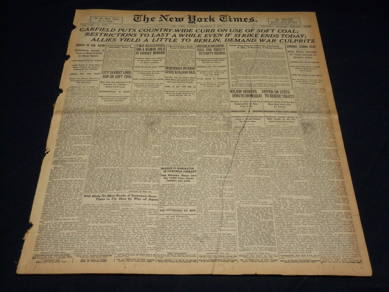 1919 DECEMBER 9 NEW YORK TIMES - COUNTRY WIDE CURB ON SOFT COAL - NT 7950