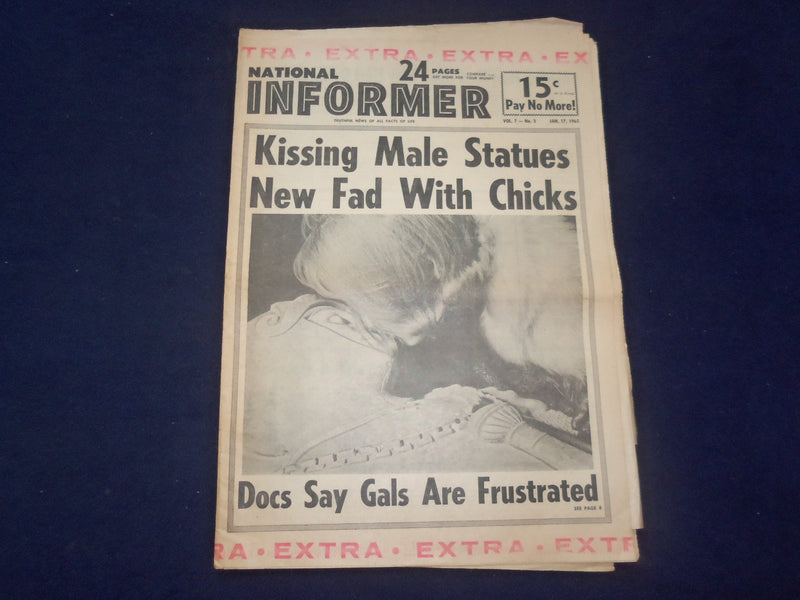 1965 JAN 17 NATIONAL INFORMER NEWSPAPER - KISSING MALE STATUES NEW FAD - NP 6913