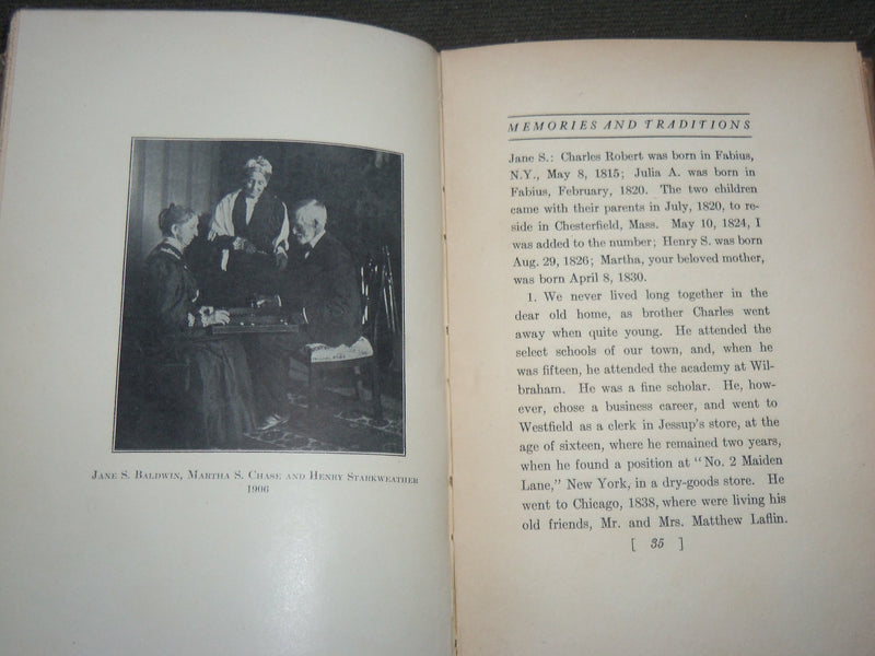 1909 MEMORIES AND TRADITIONS HARDCOVER BOOK BY JANE S. BALDWIN - KD 6209