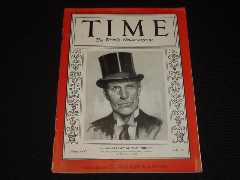 1935 DECEMBER 9 TIME MAGAZINE - UNDERSECRETARY OF STATE WILLIAM PHILLIPS - T 498